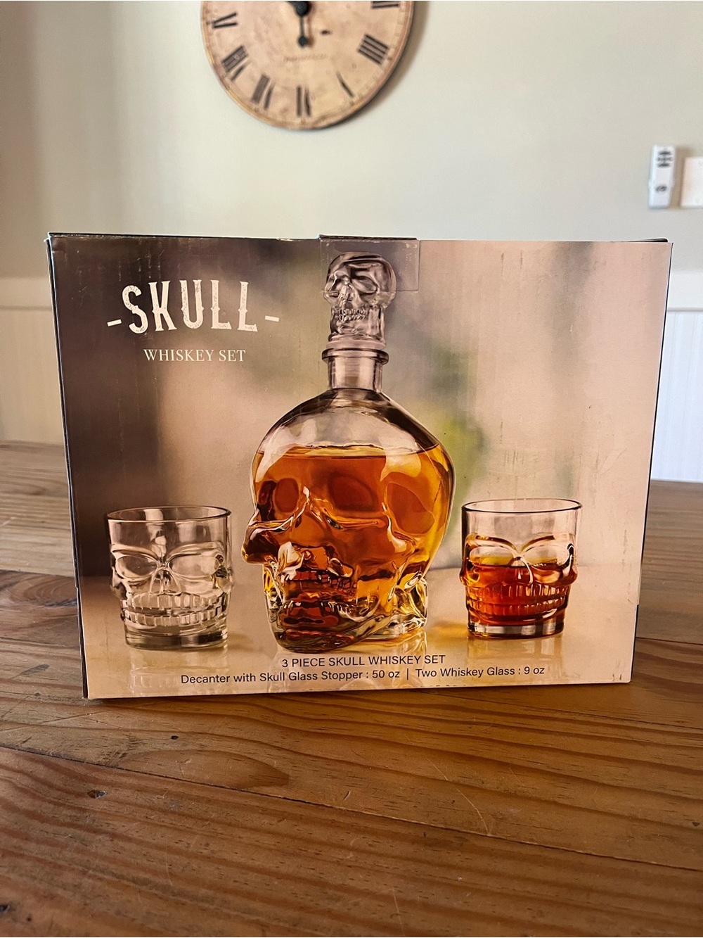 3 Piece Skull Whiskey Set Decanter and Glasses